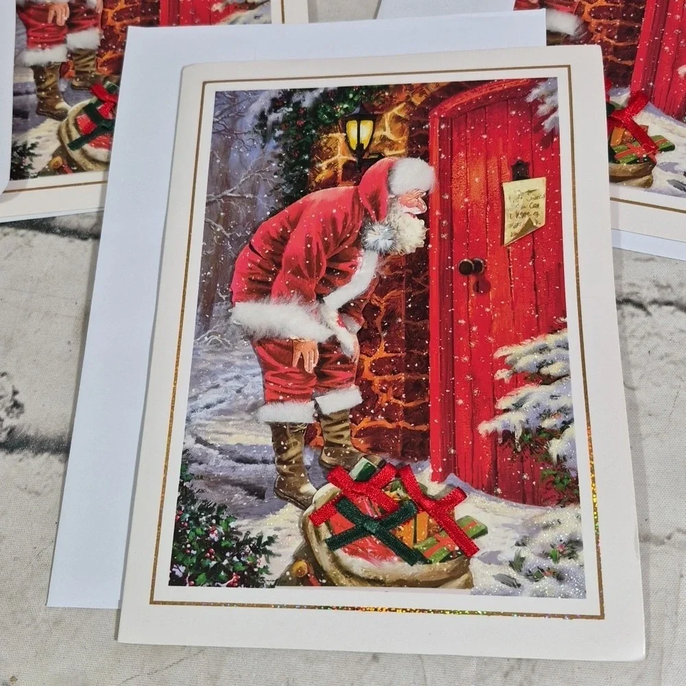 Burgoyne 3D Christmas‎ Cards Santa Claus Lot Of 6 With Envelopes